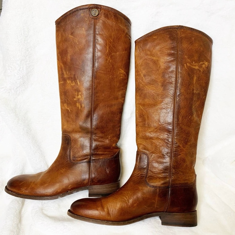 FRYE Melissa Button Cognac Leather Round Toe Boots